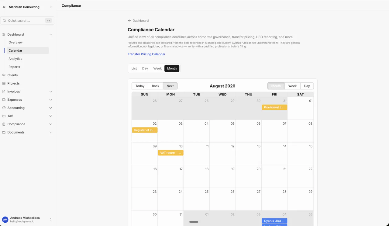 Monolog compliance calendar